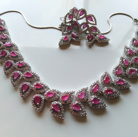 Modern Ruby Marquees, Diamond Zircon Necklace - Picture 6 of 11